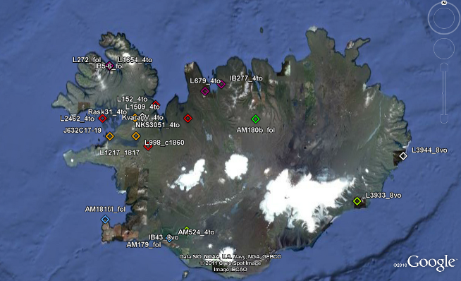 The distribution of Konráðs saga manuscripts